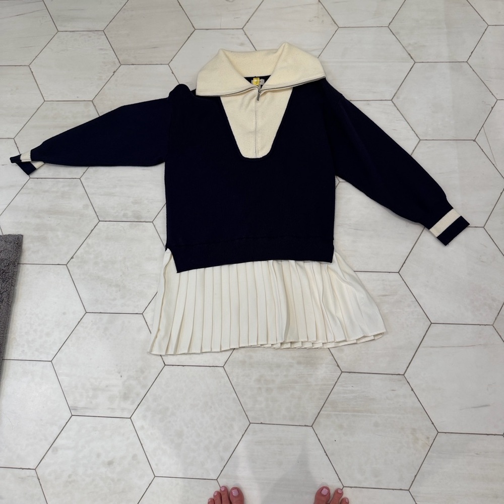 Anthropologie Maeve Flat White Varsity Sweater Twofer Mini Dress | size 6 - Picture 5 of 5